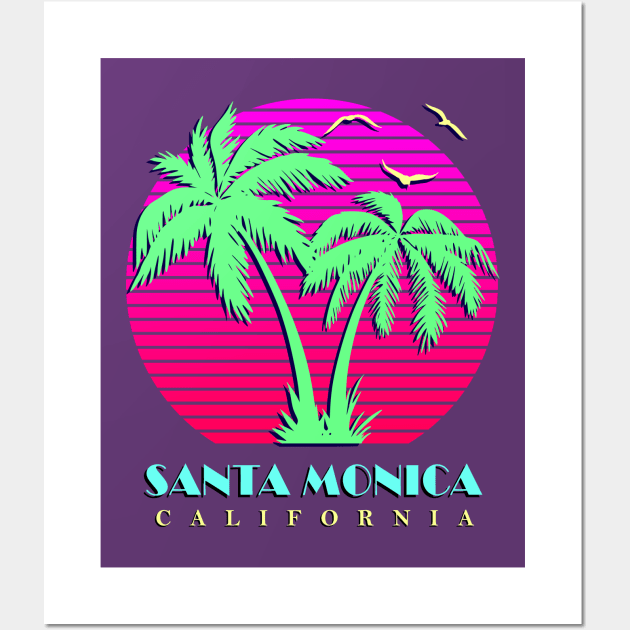 Santa Monica California Palm Trees Sunset Wall Art by Nerd_art